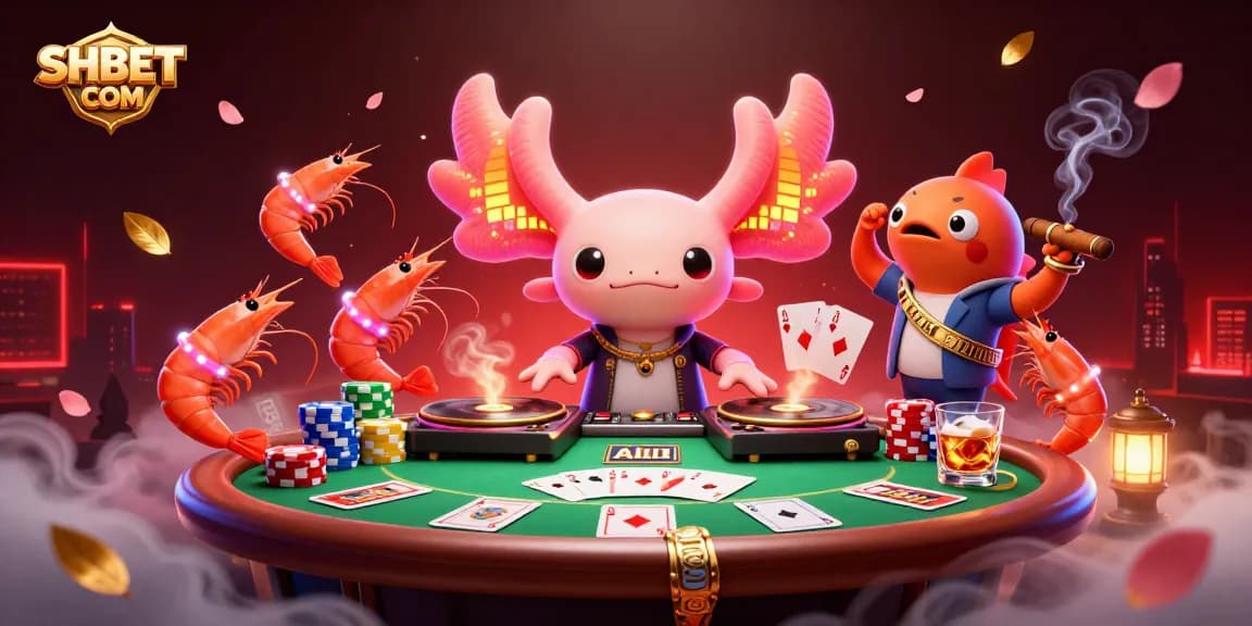 Experience epic gaming with SHBET COM as vibrant characters celebrate wins at a lively casino scene.