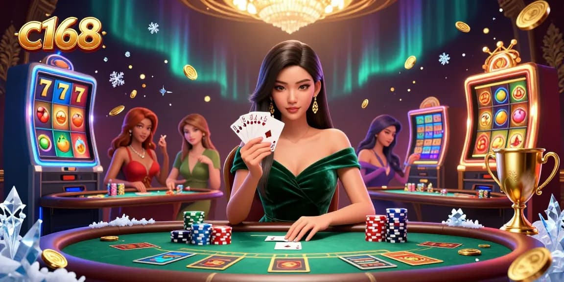 Experience the thrills of c168 casino with vibrant slot games and a winning poker player.