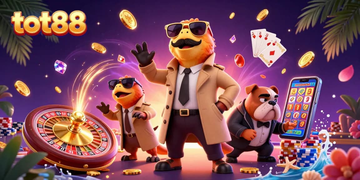 Join the fun with tot88 as raptors and a bulldog bouncer add excitement in a bustling casino scene.