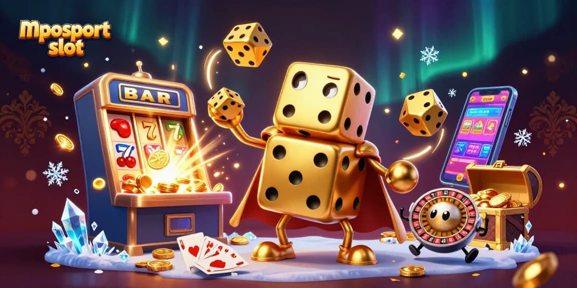 Spin to win with mposport slot gaming, showcasing vibrant casino elements and playful characters.