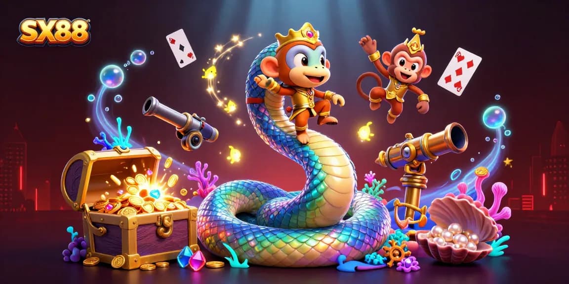 SX88 offers an engaging gaming experience with a colorful dynamic 3D scene featuring rich casino elements.