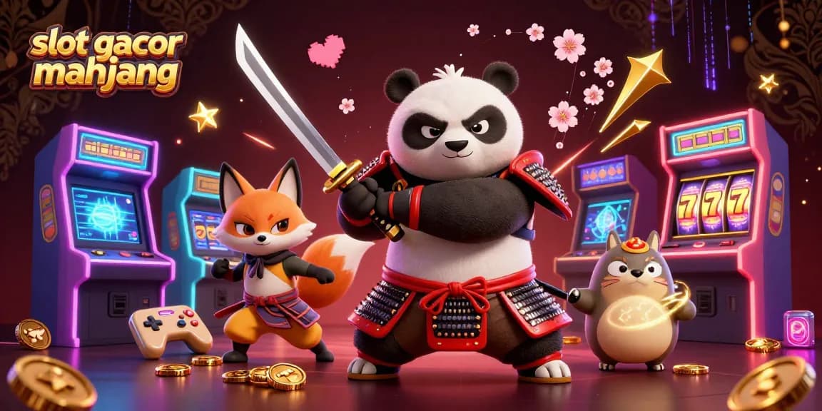 Engage with slot gacor mahjong in a dynamic 3D scene featuring samurai panda and ninja fox.