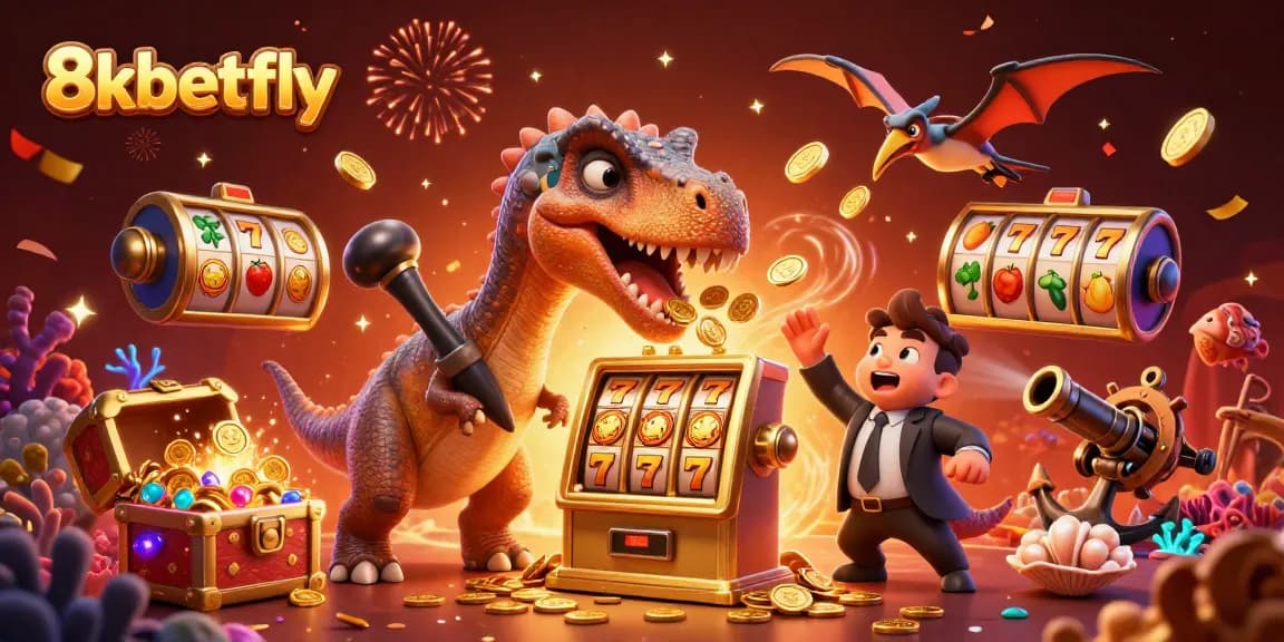 Experience thrilling jackpots at 8xbetfly with cartoon characters in a vibrant, action-filled casino scene.