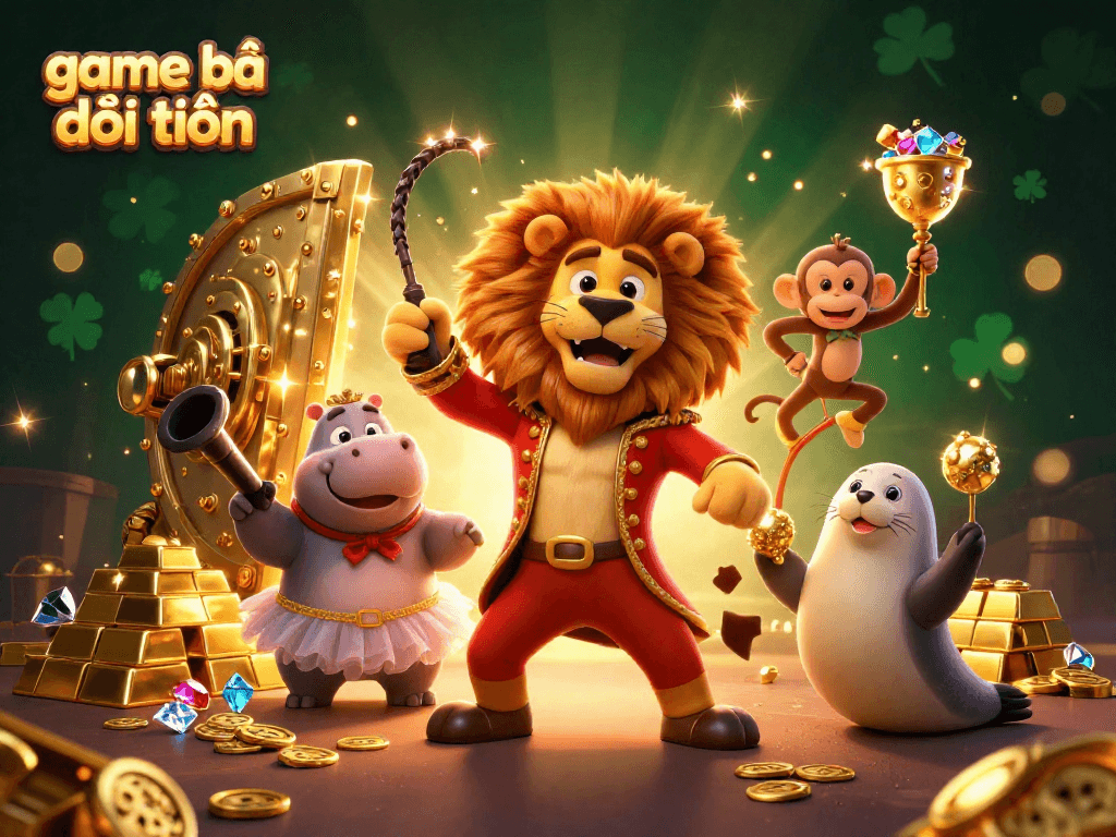 Experience thrilling game bài đổi thưởng with a vibrant circus scene filled with luck and treasures.