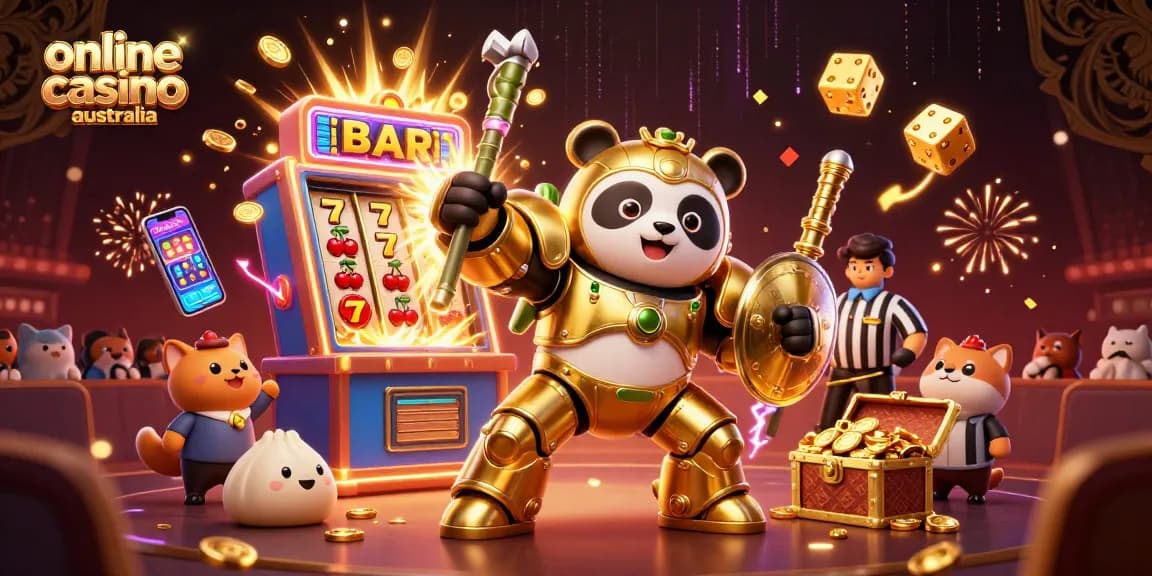 Experience online casino Australia excitement with a golden panda in a vibrant gambling arena
