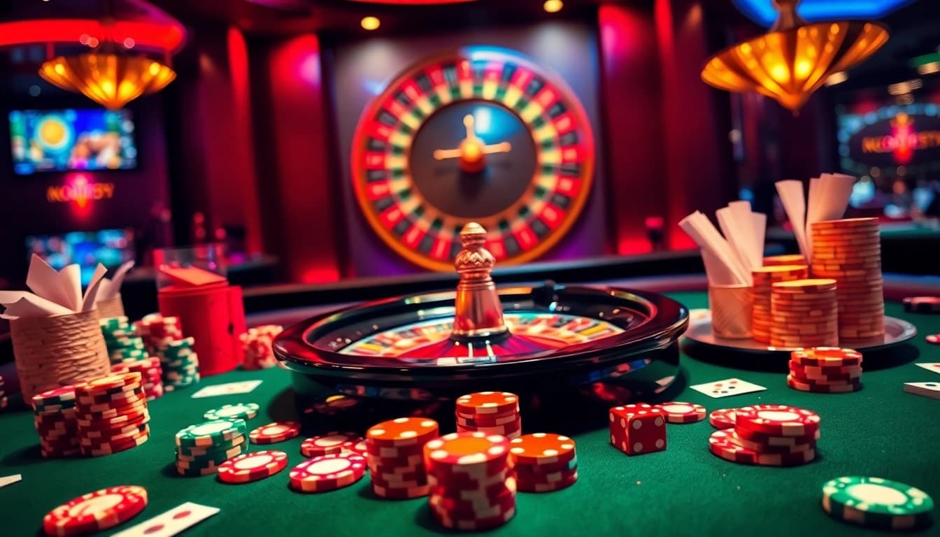 Engaging gamblers at nhà cái X88 with a luxurious casino table, colorful chips, and cards.