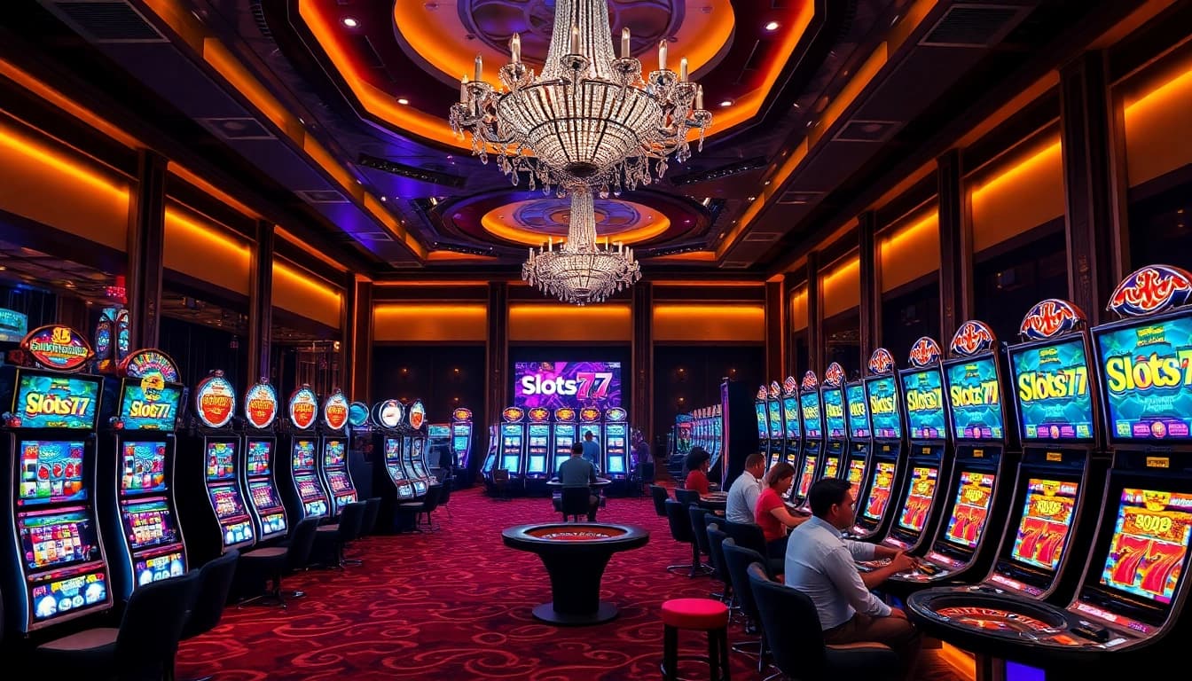 Experience excitement at slots777 with vibrant slot machines and engaging gameplay in a luxurious casino setting.