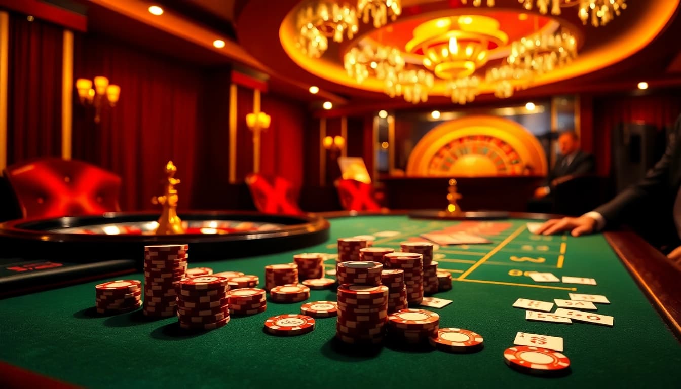 Engaged players at a vibrant casino table showcasing the excitement of betting at nhà cái win678.