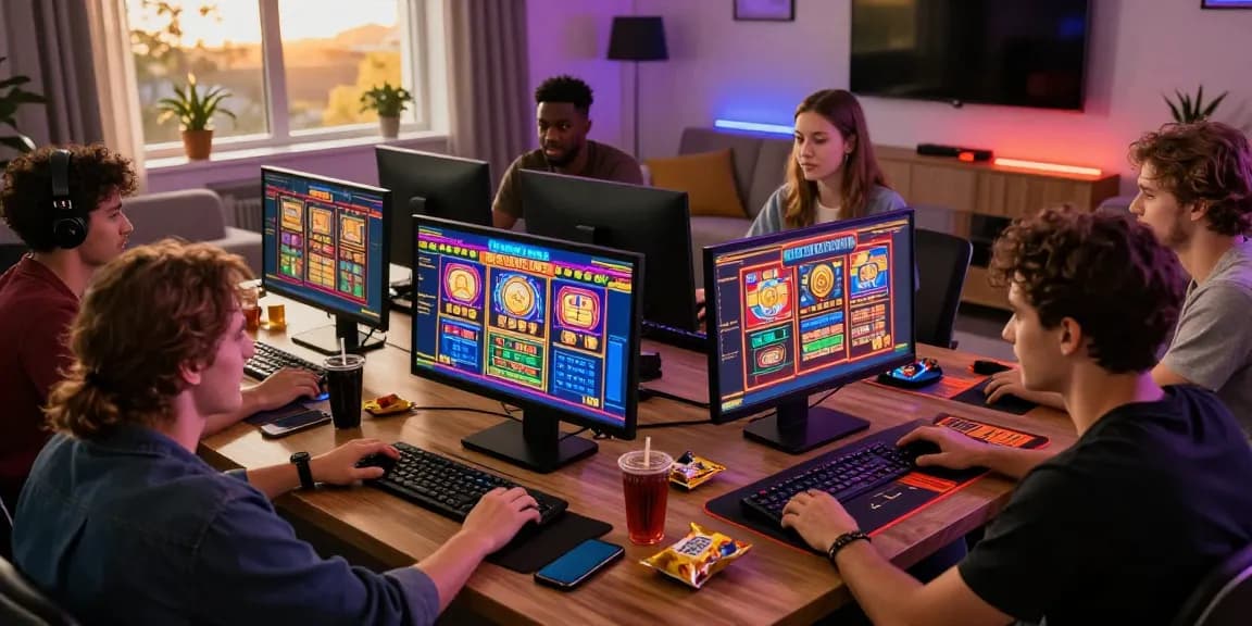 Friends playing at credit card casinos at https://dea.org.uk, enjoying vibrant games and a lively atmosphere.