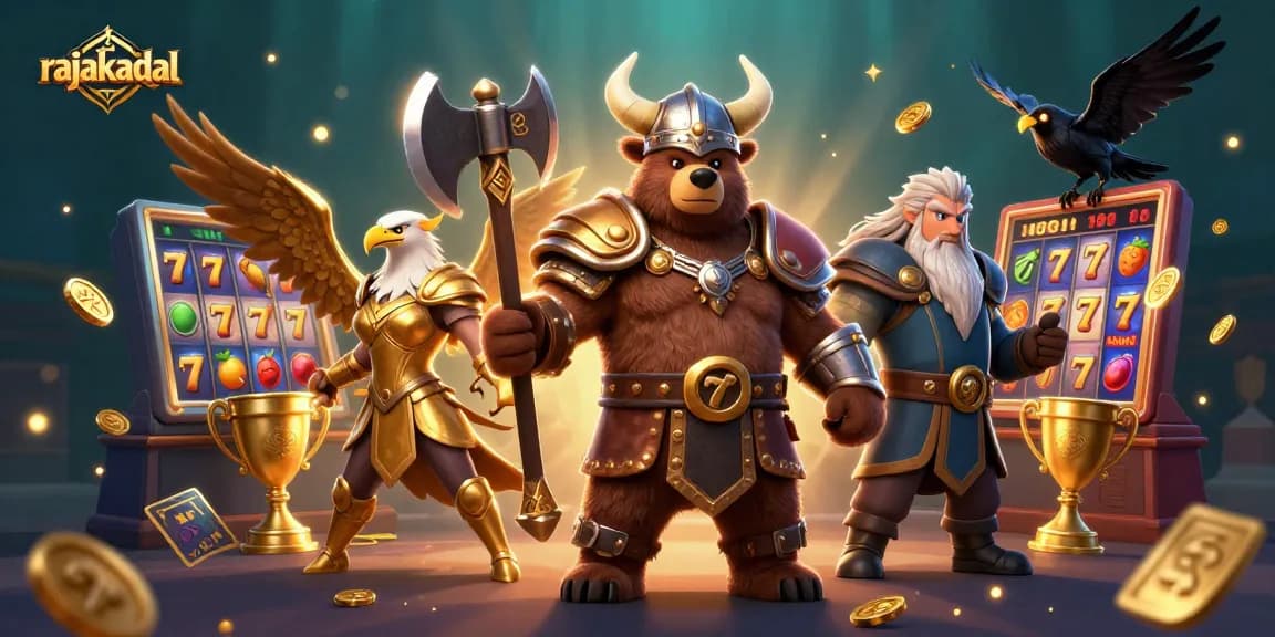 Menangkan permainan di rajakadal dengan simbol slot dan karakter digital beraksi di dalam kasino.