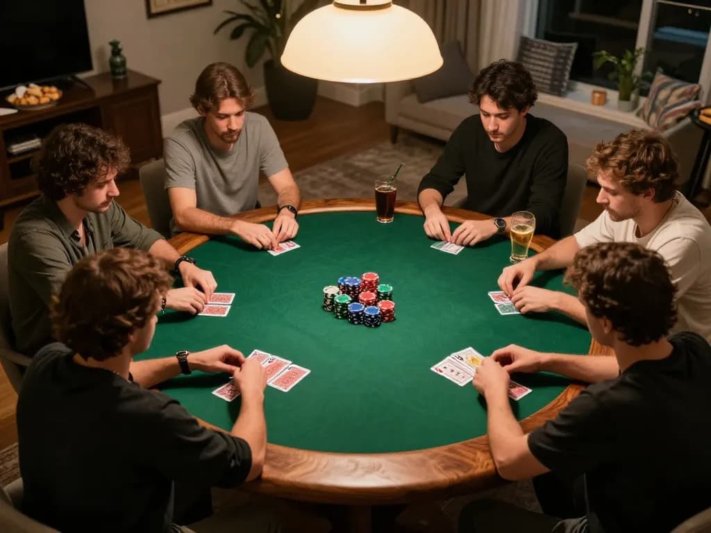 Players enjoying a thrilling game night at home with king33 hosting poker action.