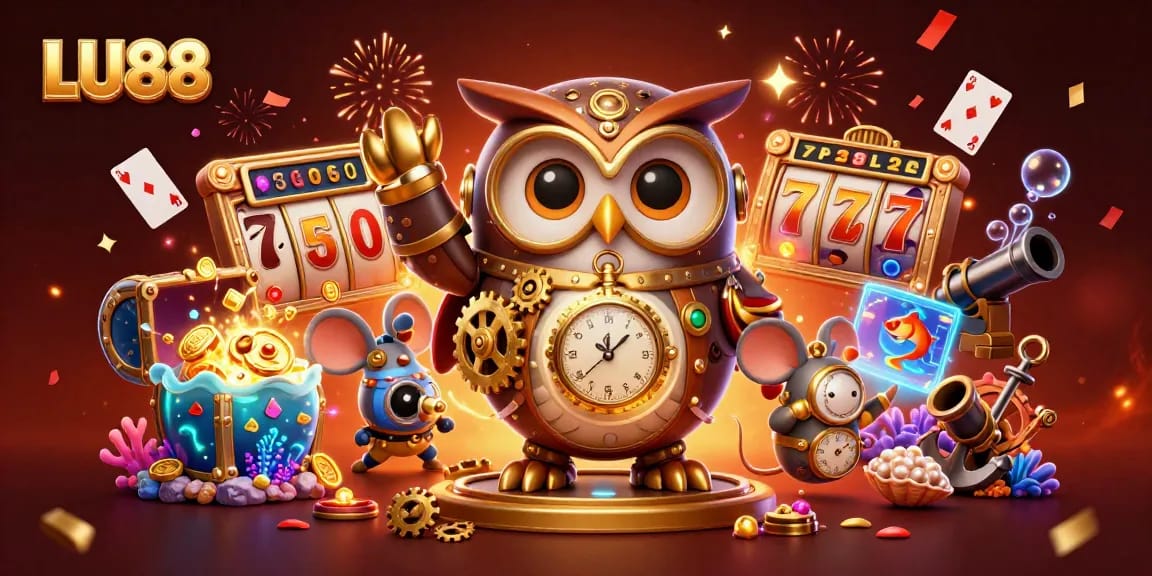 LU88 captures the thrill of gaming with a steampunk owl in a vibrant casino setting