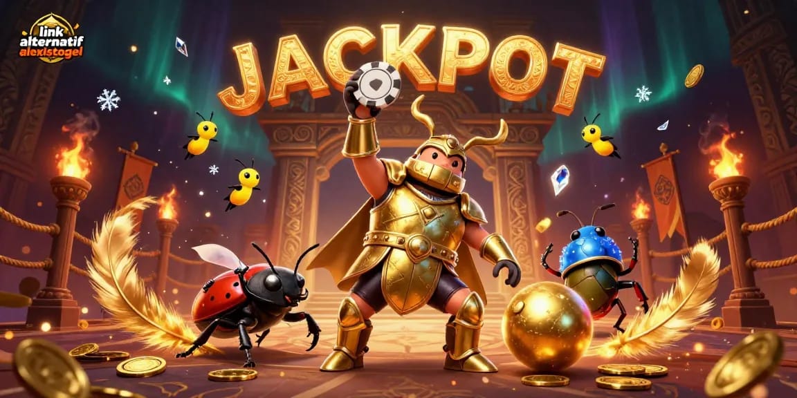 Engage in thrilling gameplay at link alternatif alexistogel with vibrant 3D art depicting a victorious beetle lifting a poker chip.