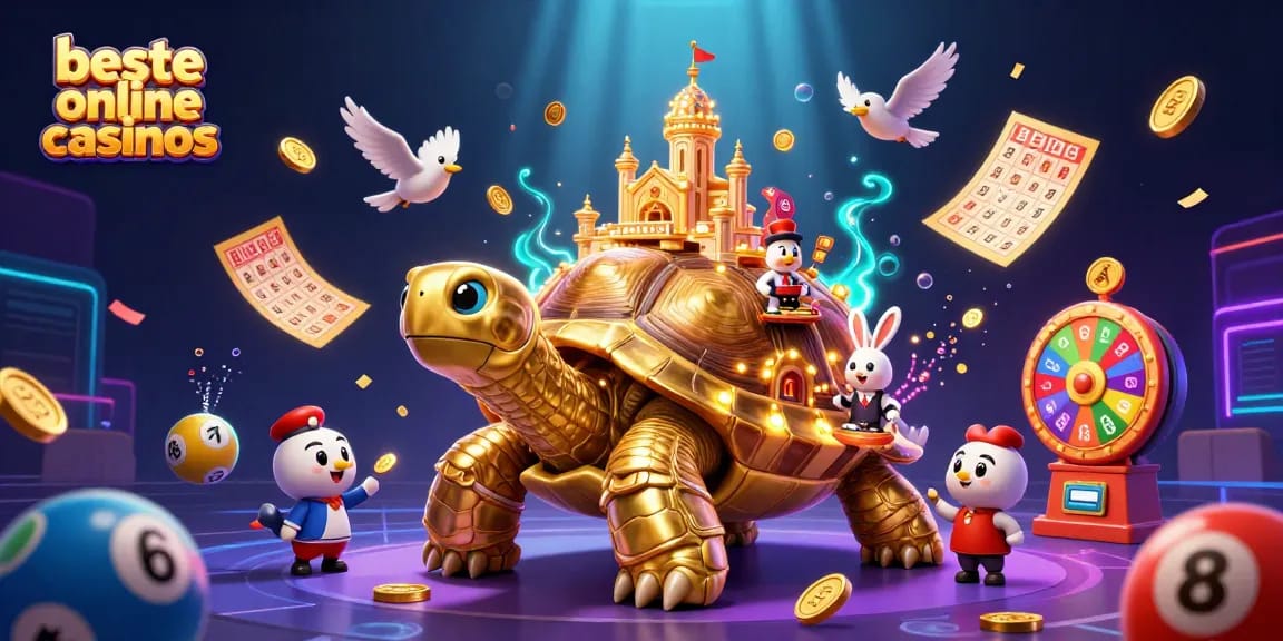 Experience the excitement of beste online casinos with a golden tortoise casino illustration.