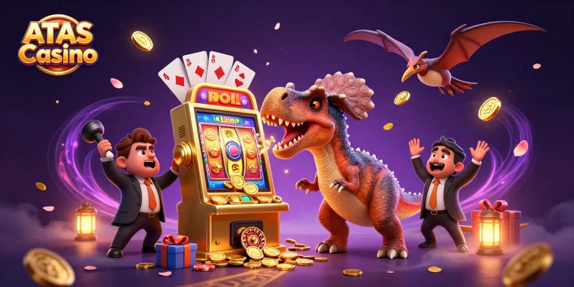 Experience the thrill of ATAS Casino with a dynamic illustration of fun gameplay and excitement.