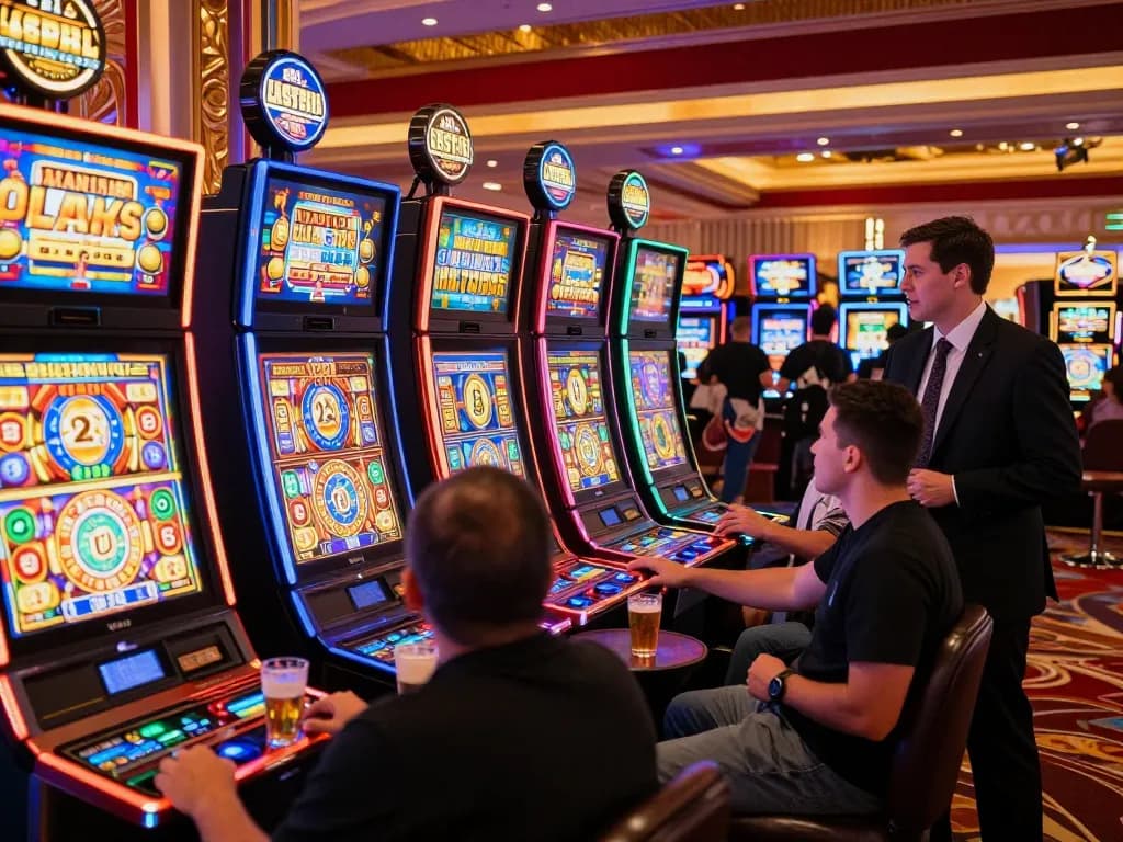 Exciting players enjoying the latest link slot machines in a vibrant casino.