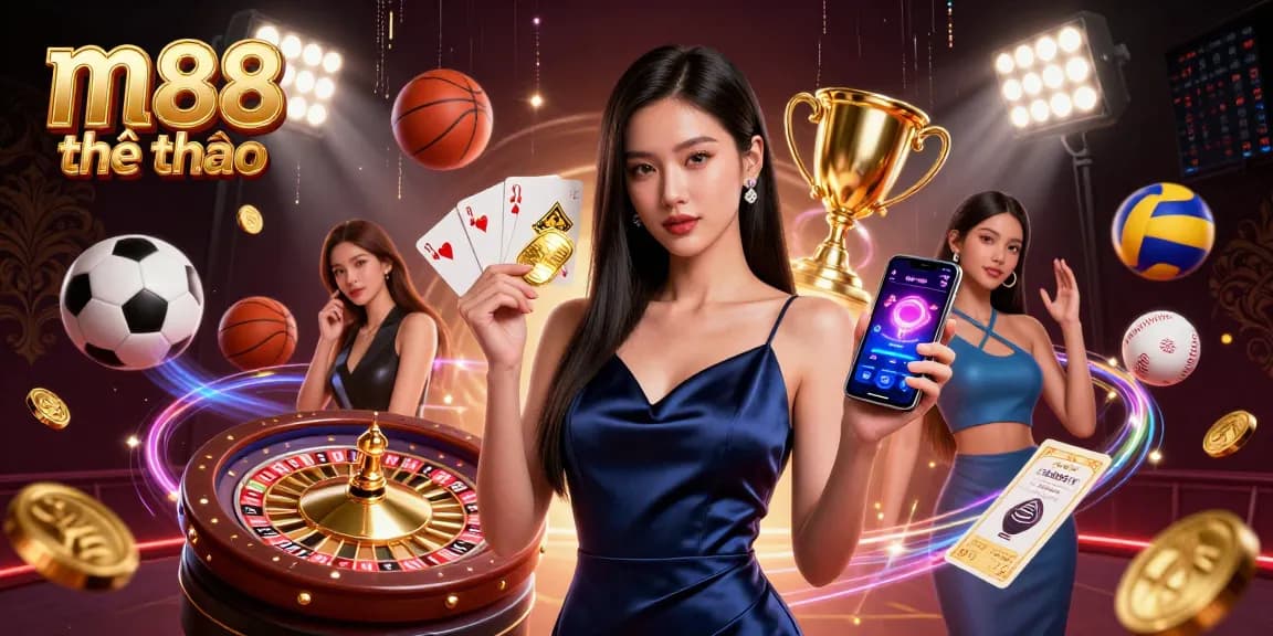 Trải nghiệm hành động cá cược thể thao hồi hộp tại m88 thể thao với một quý cô thanh lịch thể hiện sự hứng thú của casino