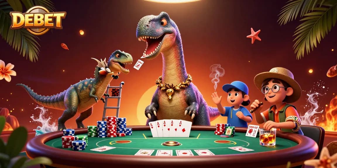 Debet's lively poker scene with a giant brontosaurus and clever raptor dealer captivating players