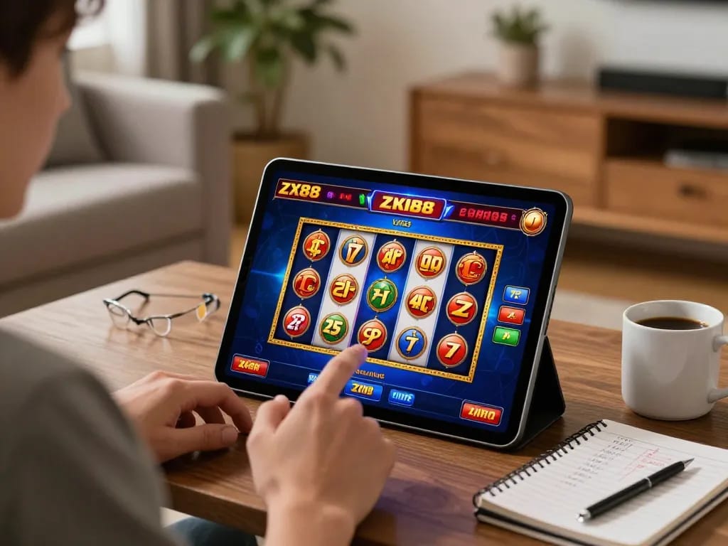 Experience winning on zx88 with a tablet gaming session in a warm home setting