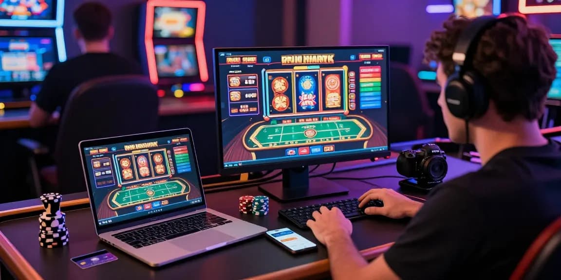 Experience the thrill of credit card casinos with a player immersed in an exciting online gaming environment, featuring vibrant visuals and credit card interactions.