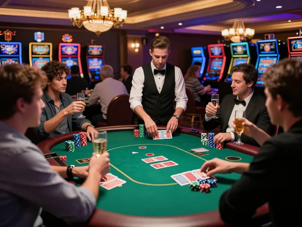 Players enjoy thrilling poker action at bl555 casino, showcasing competitive gameplay with colorful chips and cards.