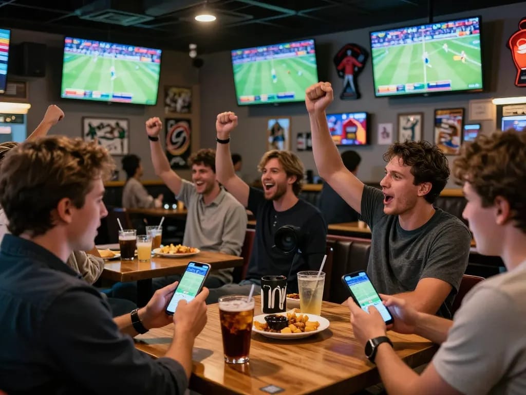 Tỷ lệ kèo nhà cái 5 enhances sports betting experience at a bustling venue with fans cheering