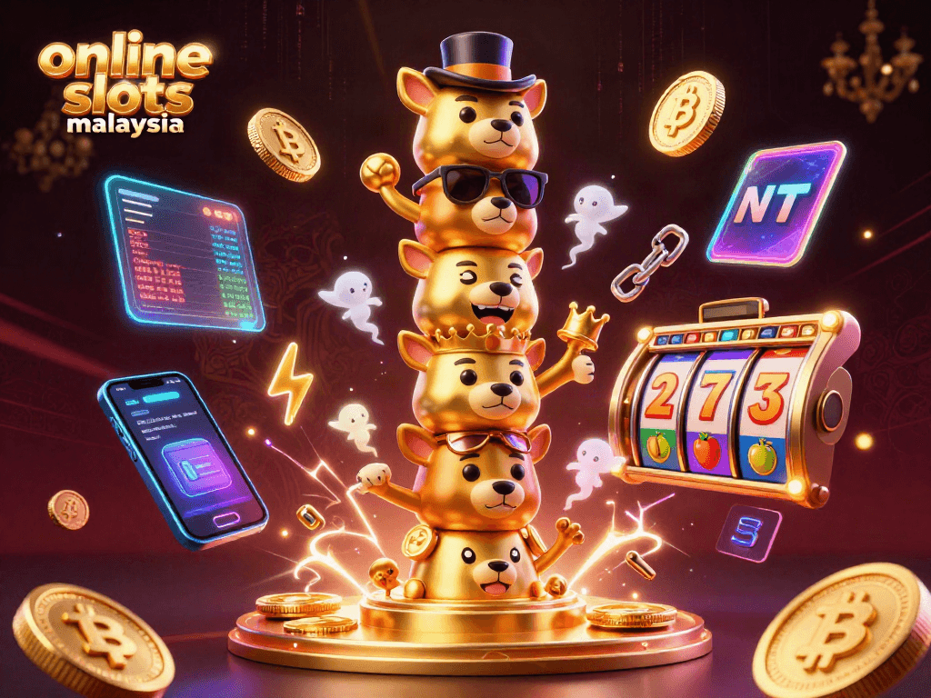 Experience thrilling online slots malaysia with vibrant 3D casino elements showcasing animated totem poles and cryptocurrencies.