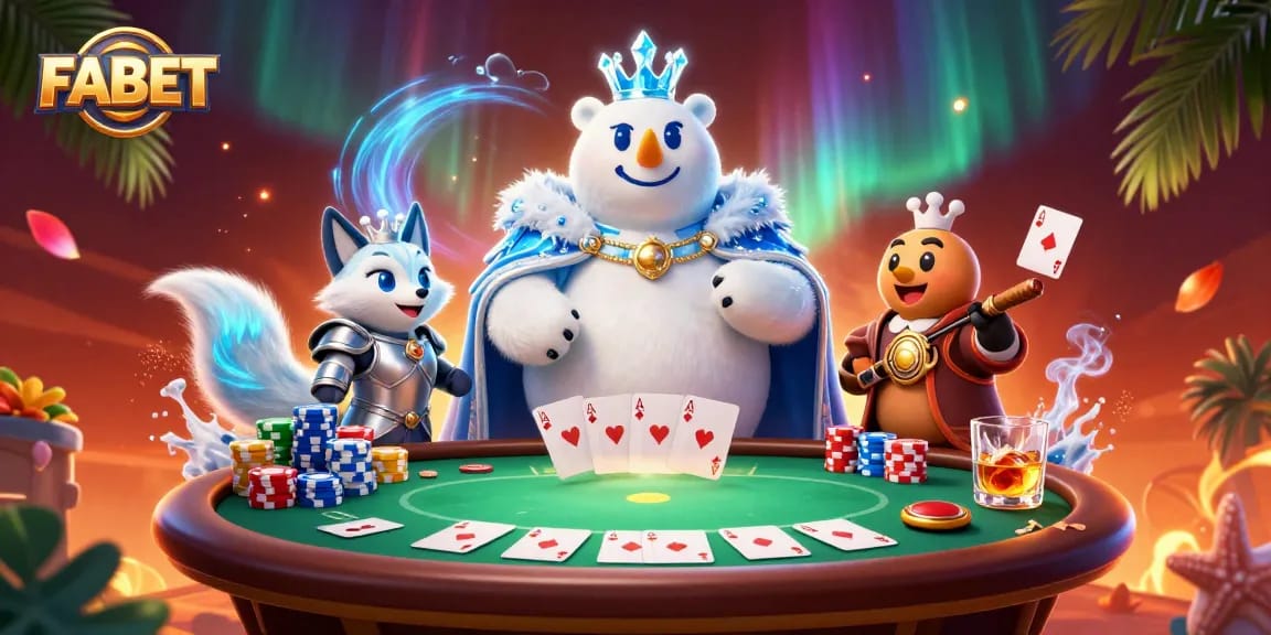 FABET engages players with a lively poker table scene featuring an ice king and snow fox.