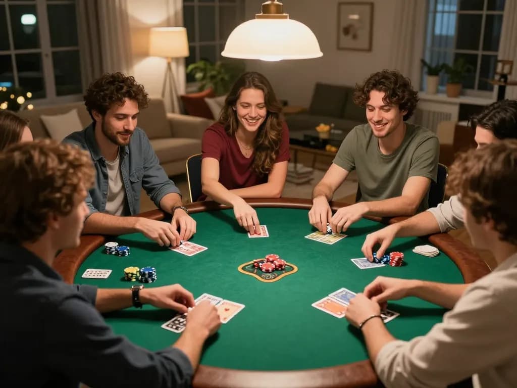 Players enjoying a lively poker night at home, showcasing the excitement of bl555 gambling experiences.