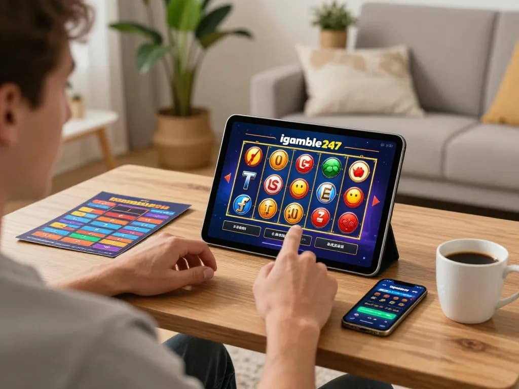Play the exciting Igamble247 Slot on a tablet in a cozy home environment.