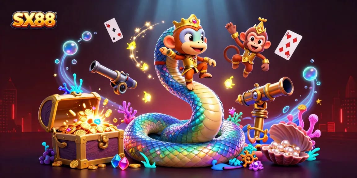 SX88 offers an engaging gaming experience with a colorful dynamic 3D scene featuring rich casino elements.