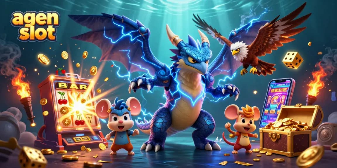 Menangkan jackpot di agen slot dengan mesin slot meledak meriah, simbol keberuntungan berterbangan.