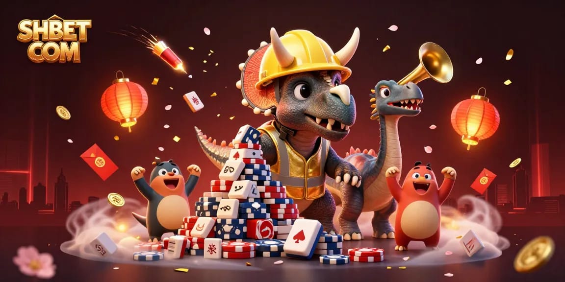 Experience thrilling gaming with characters celebrating at SHBET COM's vibrant casino scene full of action.
