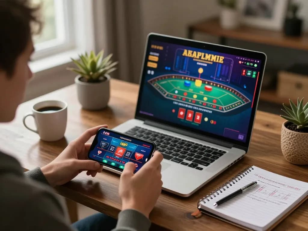Casinos not on gamstop showcased with a vibrant home gaming setup featuring mobile gaming.