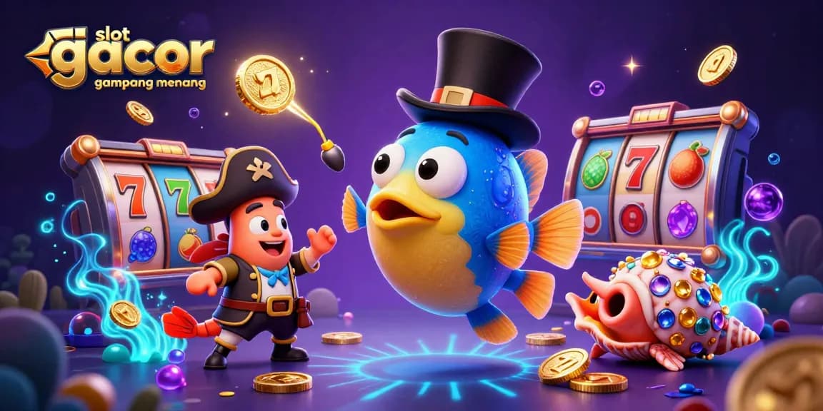 Experience thrilling wins at slot gacor gampang menang with a captivating underwater casino scene full of vibrant characters and dynamic game elements.
