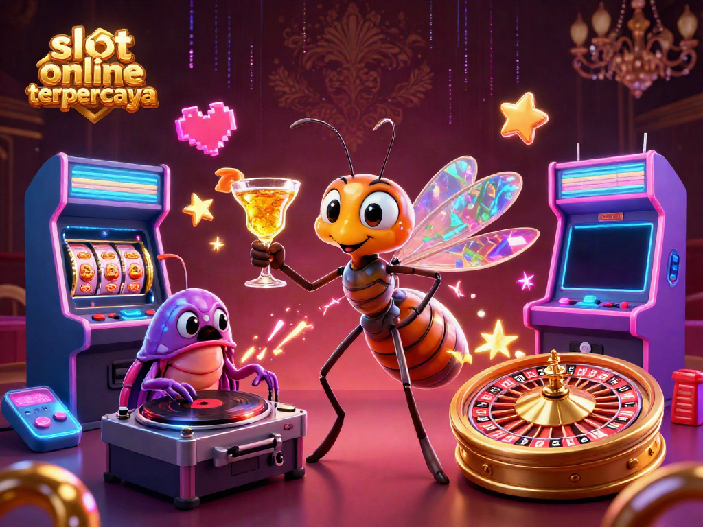 Slot online terpercaya dengan karakter kartun dan elemen kasino dalam desain 3D yang menakjubkan.