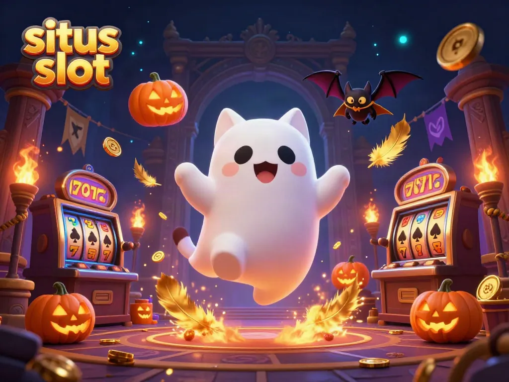 Engage in thrilling situs slot experiences amid vibrant casino scenes with spectral companions.