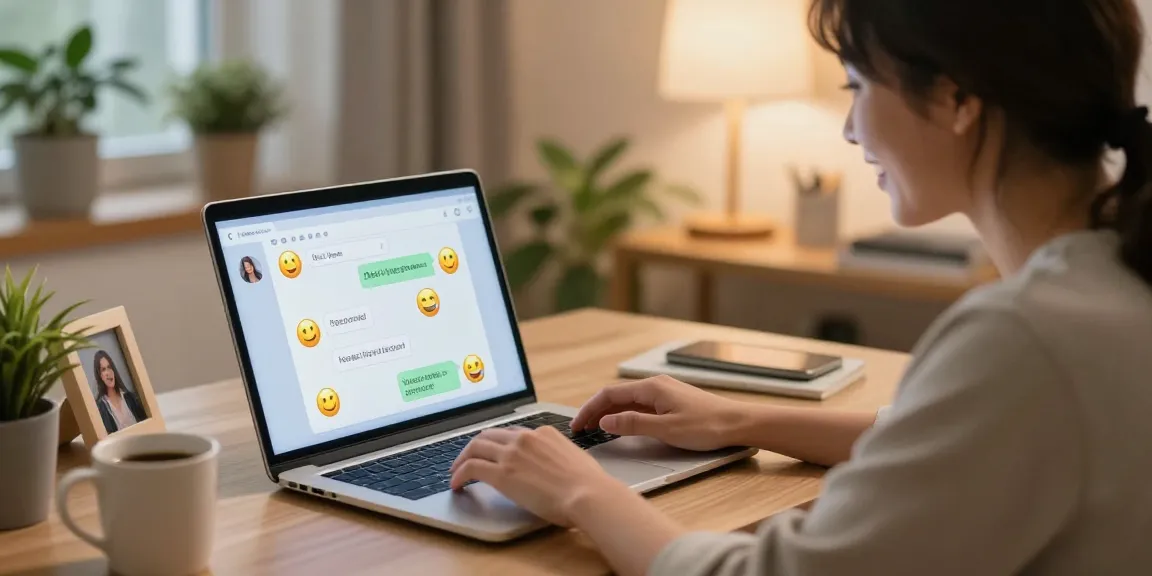 Engaging with an AI girlfriend on a laptop in a cozy home office setting.