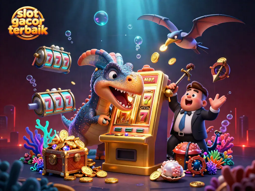 Slot gacor terbaik dengan karakter dinosaurus di kasino, memenangkan jackpot koin emas.