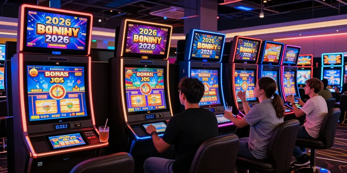 Players enjoying new online casinos on digital devices in a vibrant casino lounge.