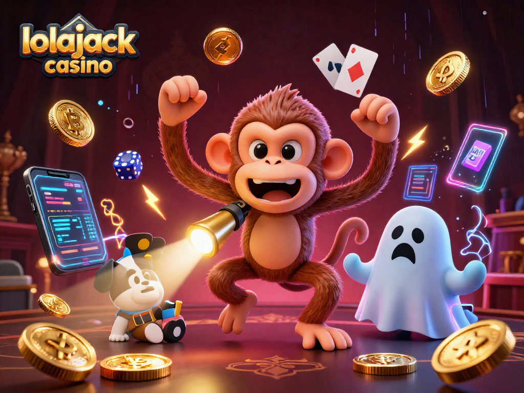 Engage with lolajack casino's thrilling atmosphere featuring a playful poltergeist monkey and ghost-hunter puppy.