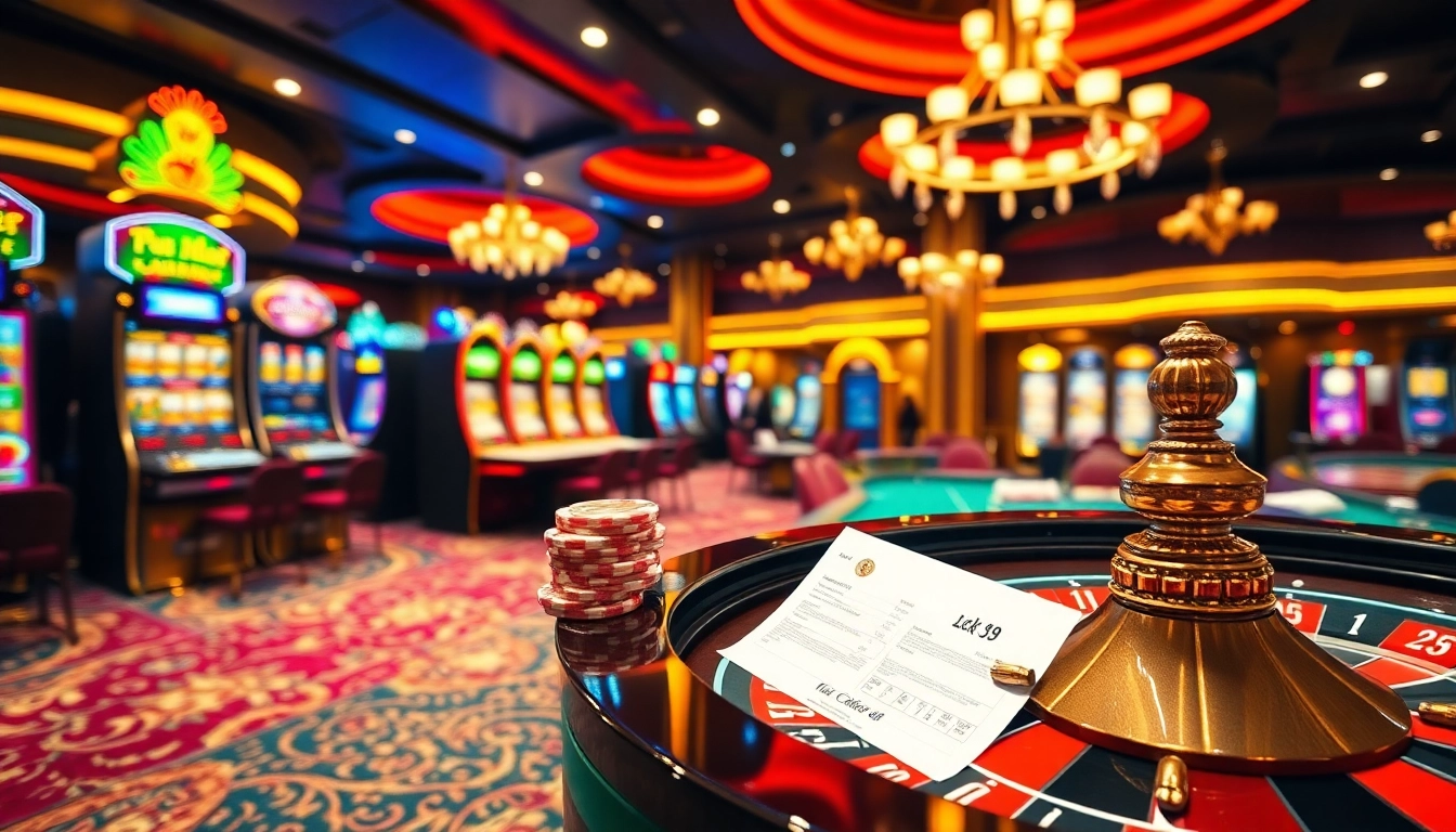 Experience the thrill of luck 8 at a vibrant casino with colorful slot machines and poker tables.