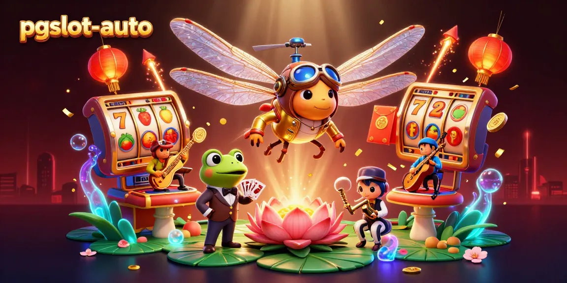 Experience pgslot-auto with a vibrant dragonfly pilot and party elements in a dynamic casino scene