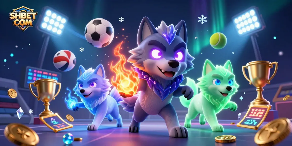 Engage with the thrilling dynamic scene of SHBET COM featuring a wolf pack leader and dynamic sports elements.
