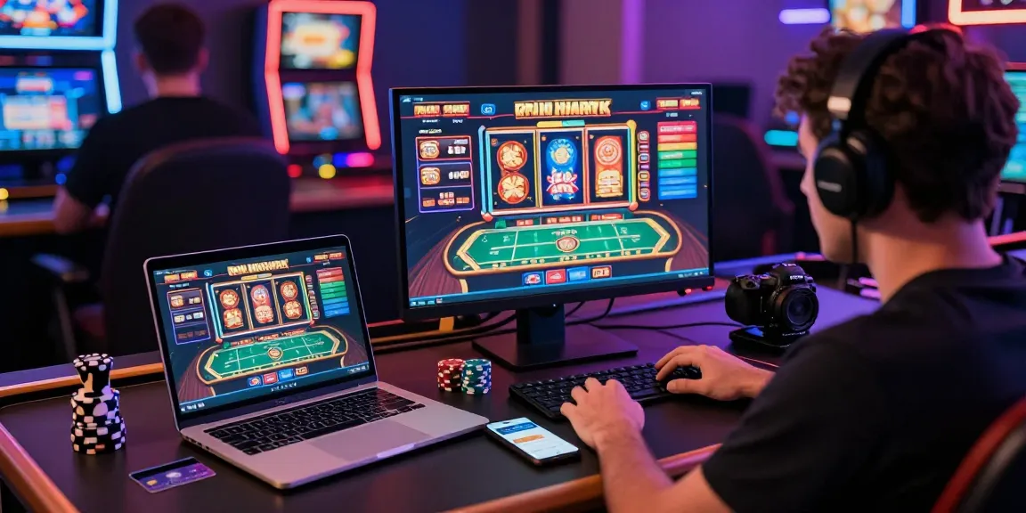 Experience the thrill of credit card casinos with a player immersed in an exciting online gaming environment, featuring vibrant visuals and credit card interactions.
