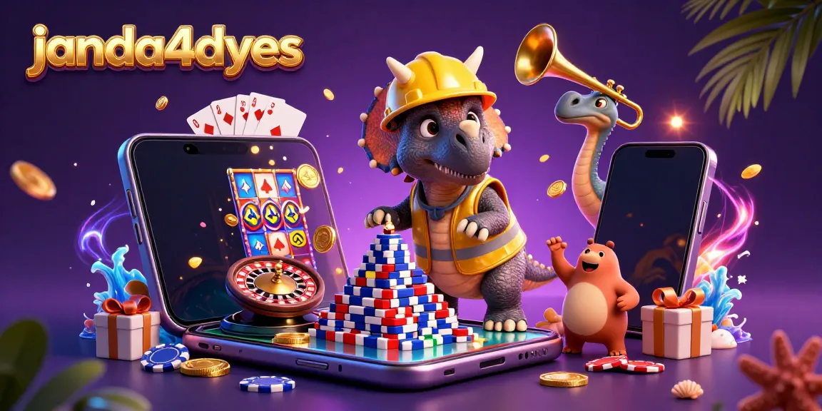 JANDA4DYES menghadirkan keseruan permainan dengan triceratops membangun tumpukan chip poker.