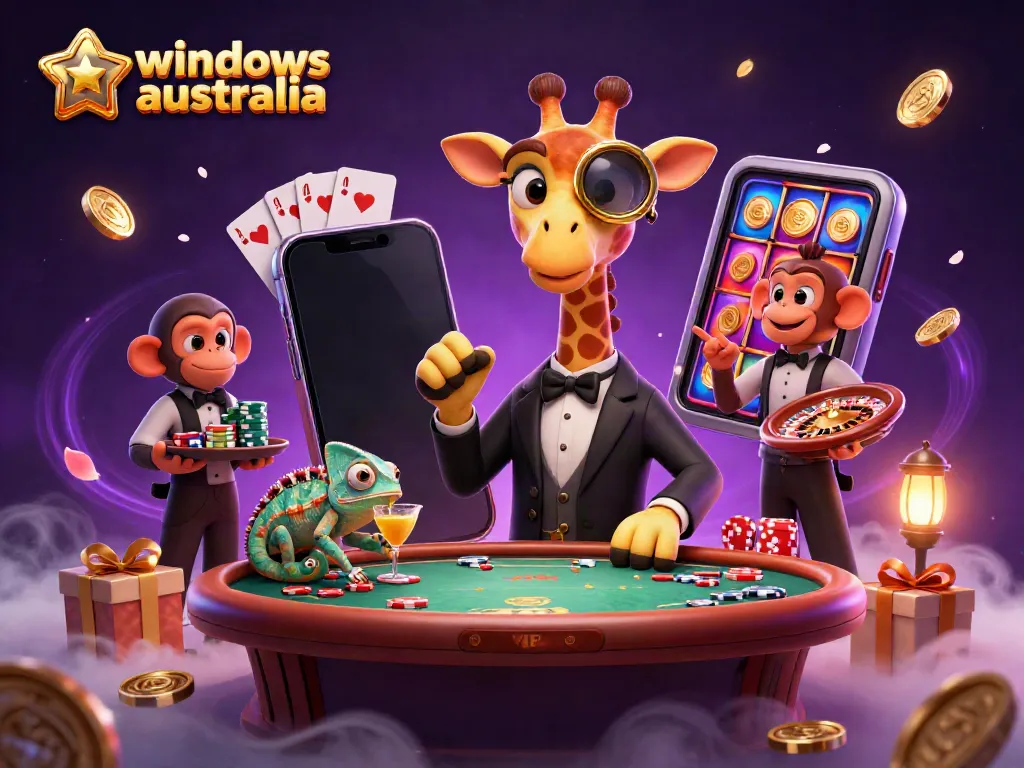 Experience the excitement of a windows casino Australia scene with vibrant characters and thrilling games.