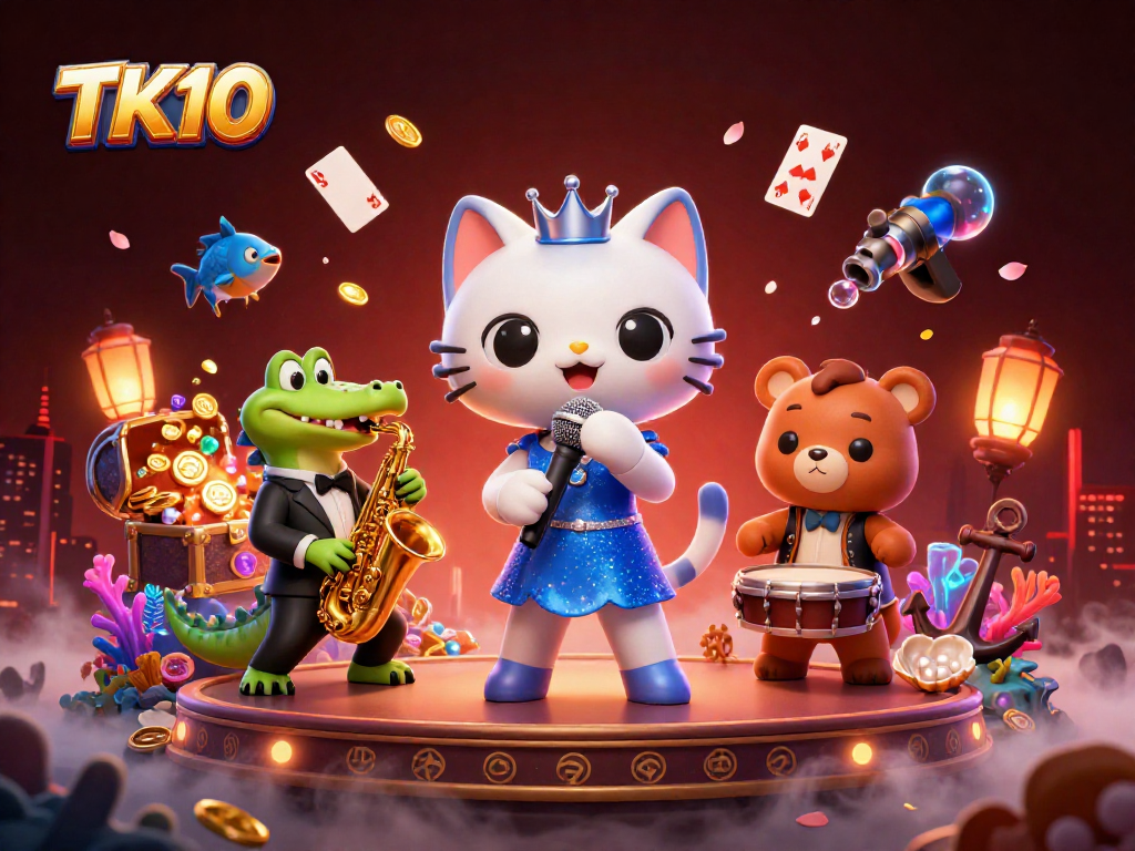 Experience the excitement of TK10 as cartoon characters perform in a vibrant casino atmosphere.