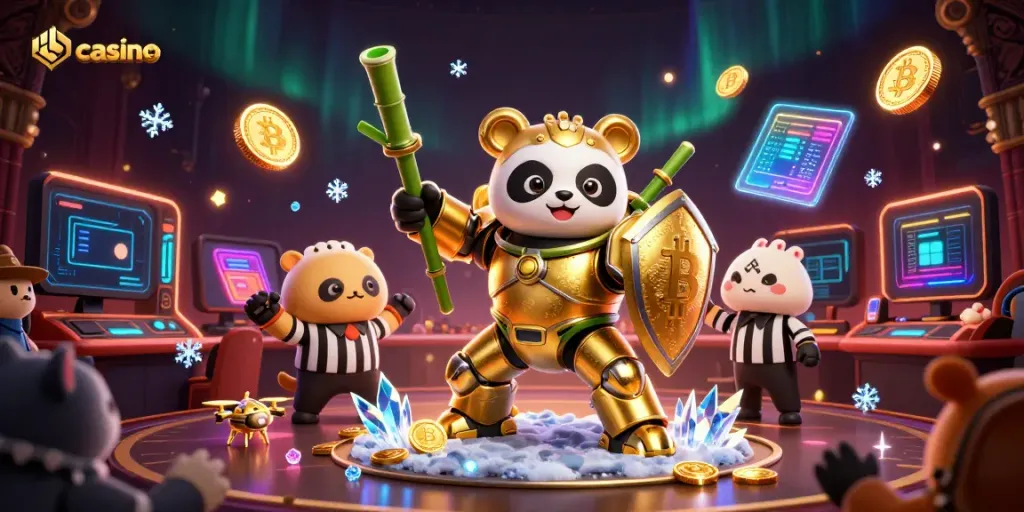 Engage with eth casino action in an electrifying 3D arena showcasing crypto coins and animated characters.