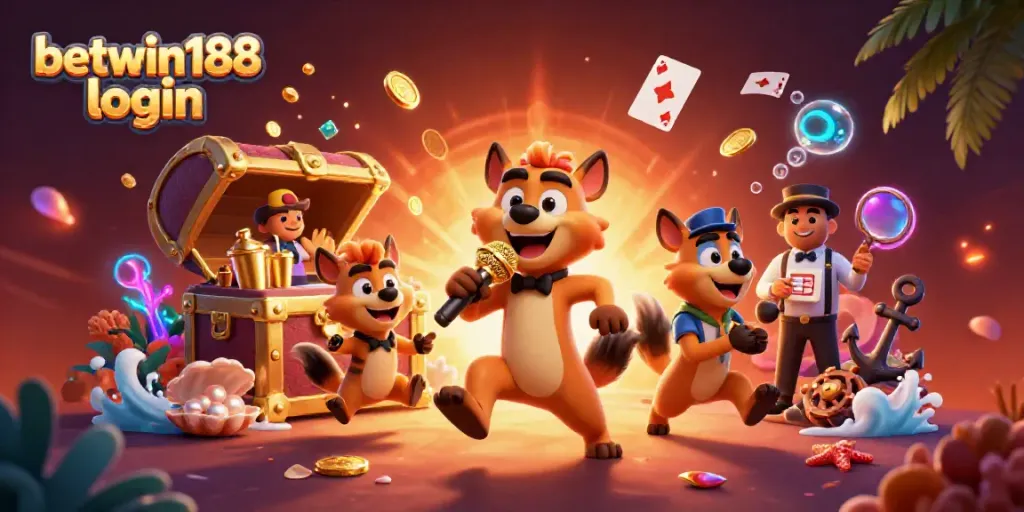 Akses betwin188 login yang mudah dijangkau dalam ilustrasi kasino kartun 3D.
